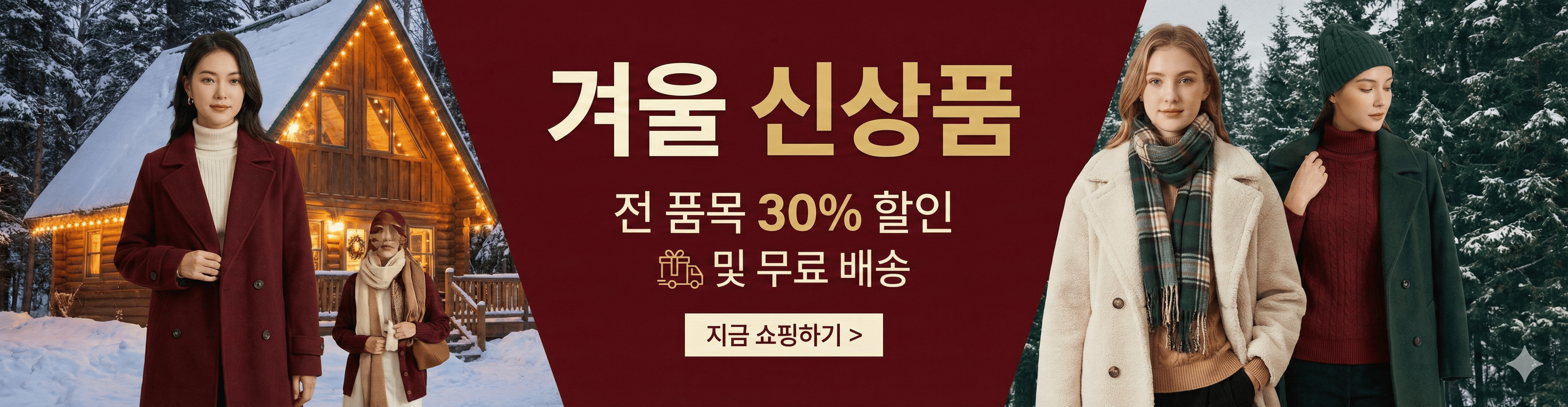 겨울 신상품 전 품목 30% 할인 및 무료 배송 이벤트